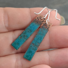 Teal speckle enamelled copper earrings on sterling silver wires a Earrings from A Little Trinket