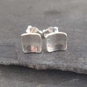 Wonky Square Textured Silver Stud Earrings a Earrings from A Little Trinket