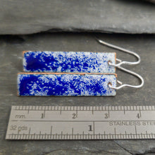 Blue and white enamelled copper earrings on sterling silver wires a Earrings from A Little Trinket