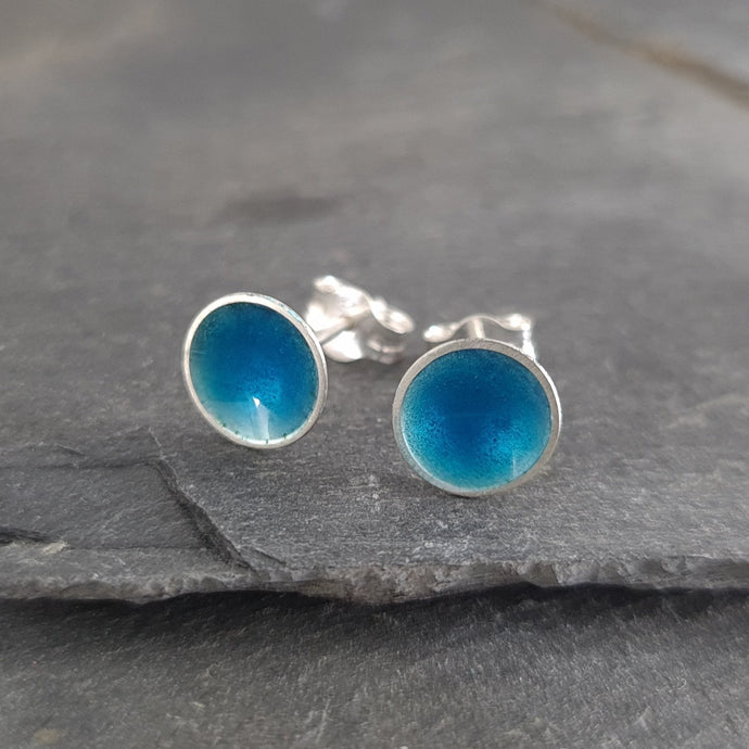 Caribbean Blue Enamelled Silver Stud Earrings a Earrings from A Little Trinket
