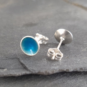 Caribbean Blue Enamelled Silver Stud Earrings a Earrings from A Little Trinket