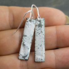Grey and white enamelled copper earrings on sterling silver wires a Earrings from A Little Trinket