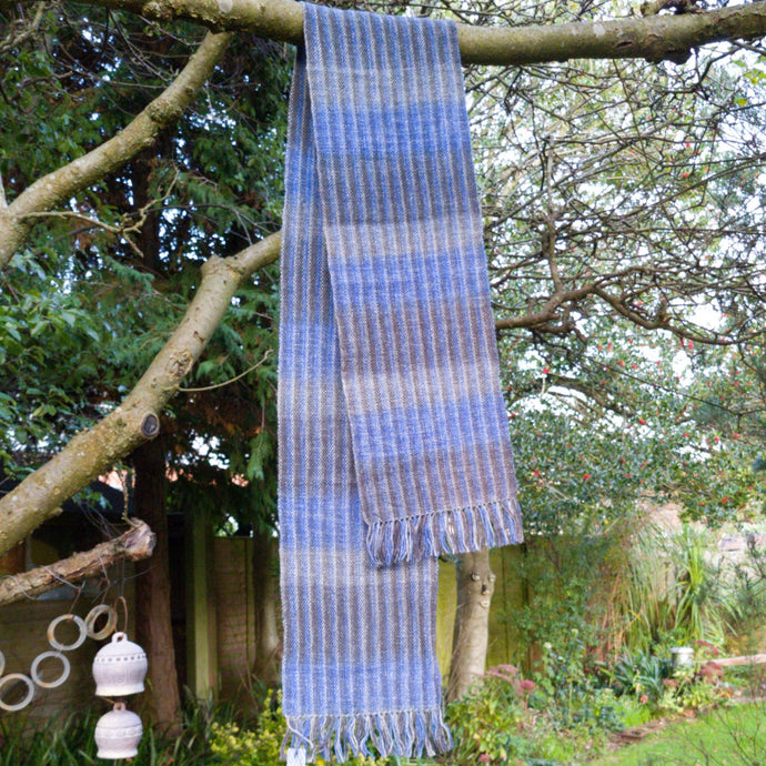 Handwoven Unisex Scarf, Blue & Grey in a wool blend a Scarf from A Little Trinket