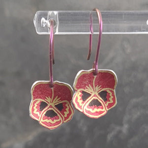 Red with Yellow Pansy Anodised Aluminium Earrings a Earrings from A Little Trinket