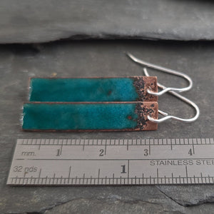 Teal speckle enamelled copper earrings on sterling silver wires a Earrings from A Little Trinket